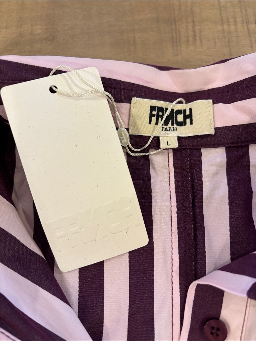 FRNCH Audry Striped Button-Front Dress Bow Tie Pink Purple Large NWT 100% Cotton - Picture 7 of 10